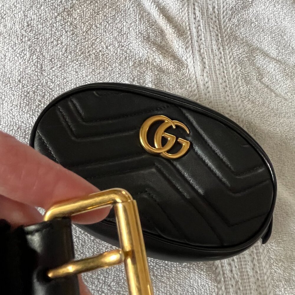 Gucci GG Marmont Belt Bag Black Matelasse' Chevron Leather - Picture 5 of 9